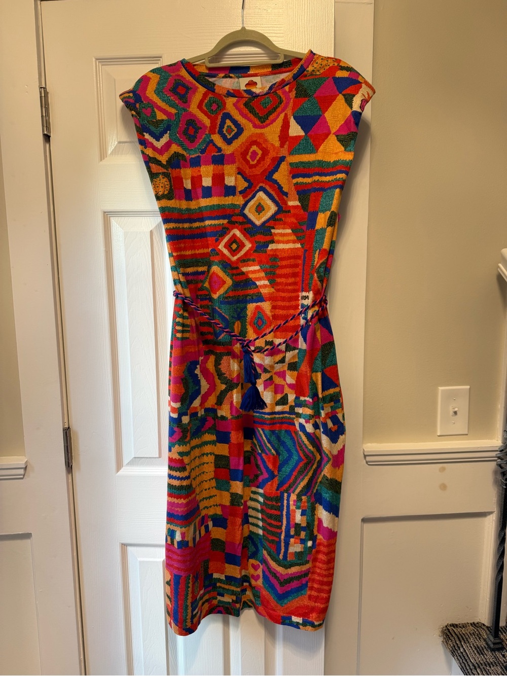 Farm Rio Patchwork Geometric Pattern Dress Size XL with Belt